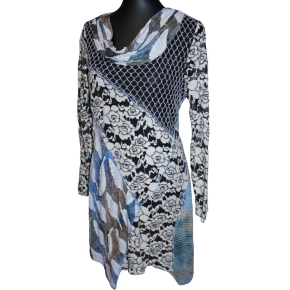 Feratelli Abstract Floral Asymmetrical Tunic Dress Medium